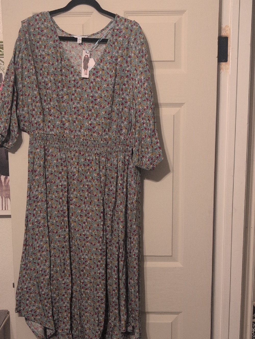 Time And Tru Sage Floral Smocked Waist Dress.